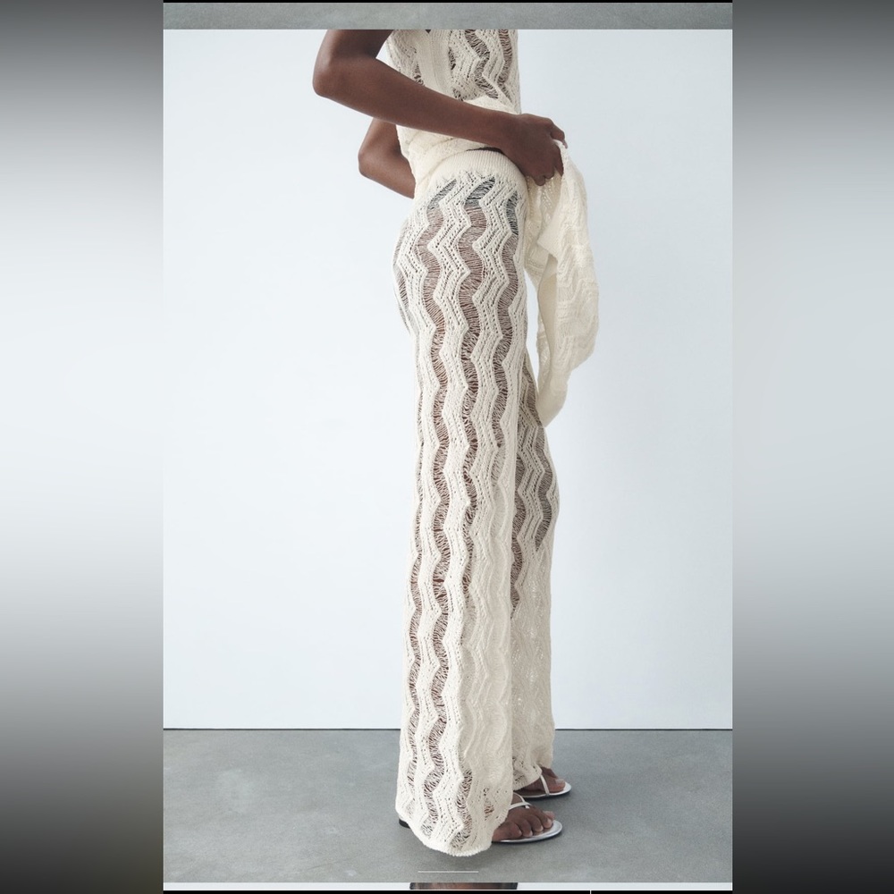 Zara crochet wide leg open knit mesh pants - Picture 5 of 10